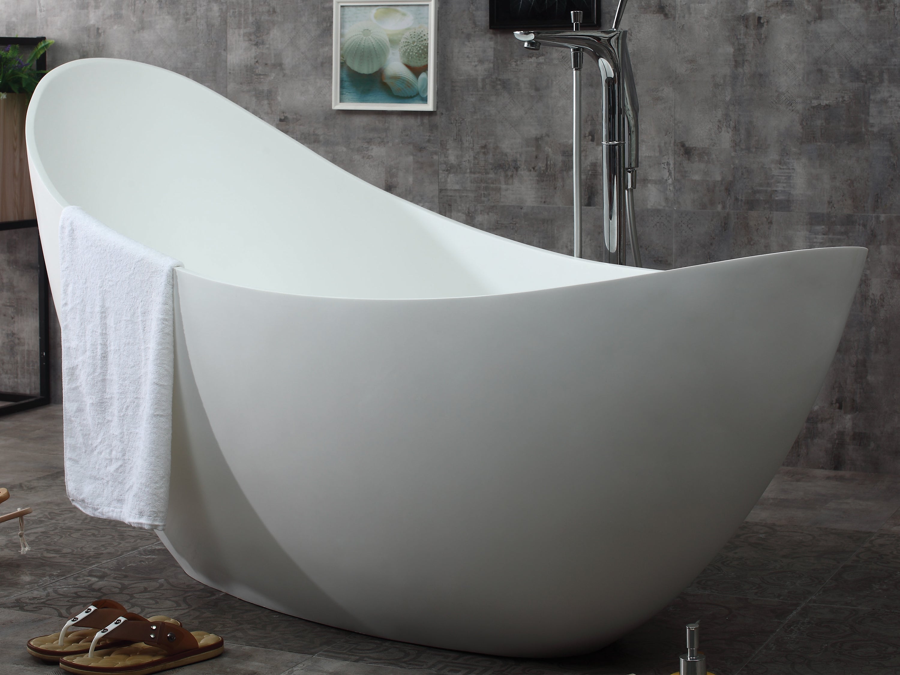 73 Inch White Solid Surface Smooth Resin Soaking Slipper Bathtub ALFI Brand (AB9951)