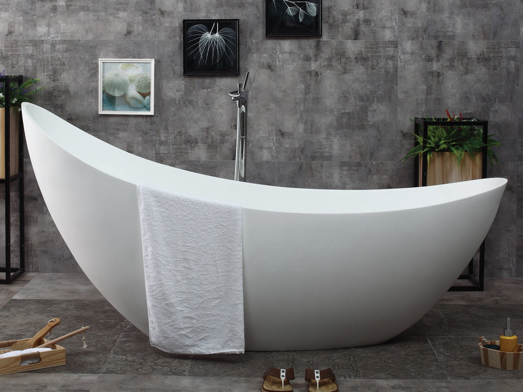 73 Inch White Solid Surface Smooth Resin Soaking Slipper Bathtub ALFI Brand (AB9951)