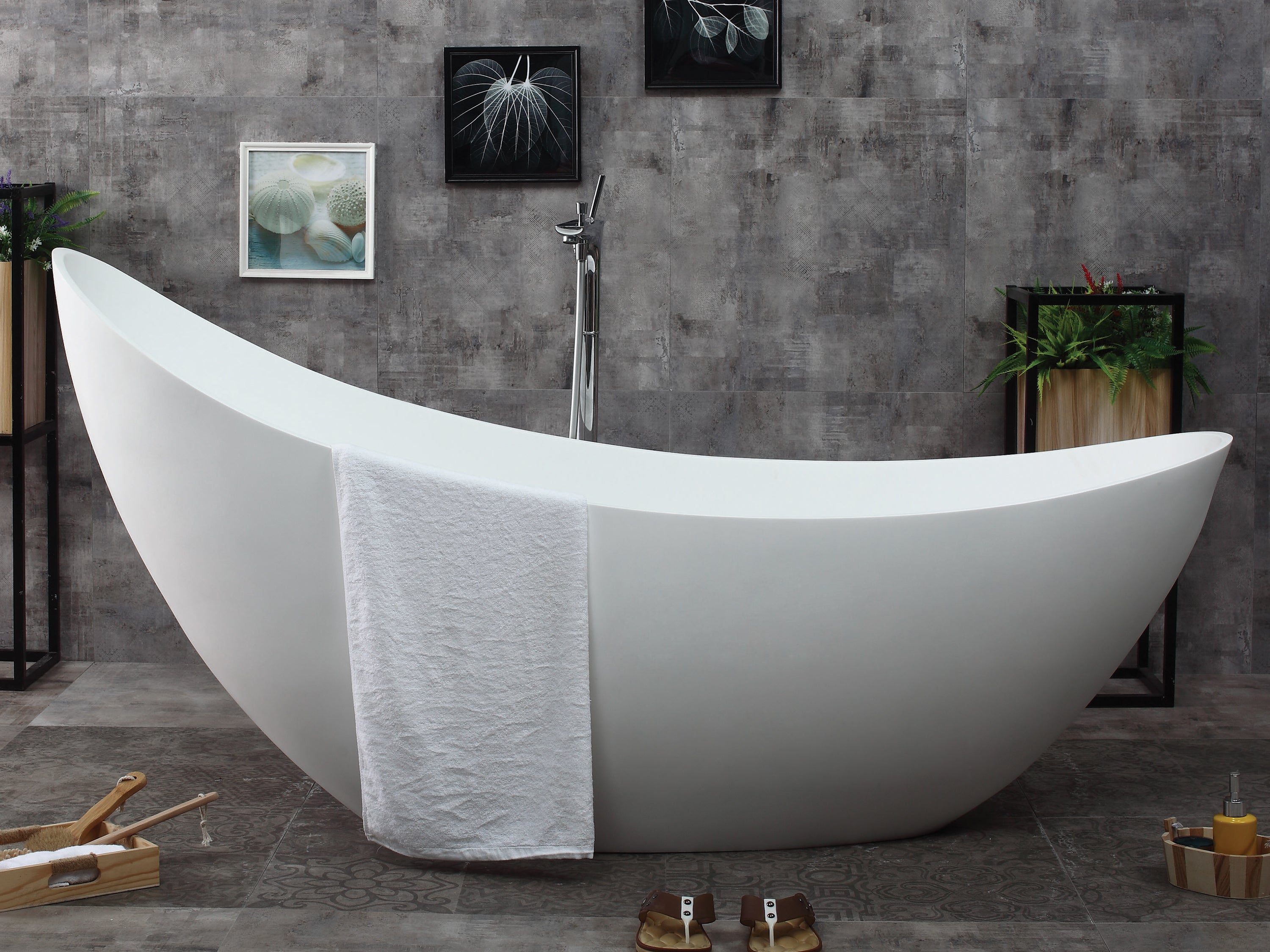 73 Inch White Solid Surface Smooth Resin Soaking Slipper Bathtub ALFI Brand (AB9951)