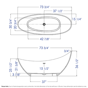 73 Inch White Solid Surface Smooth Resin Soaking Slipper Bathtub ALFI Brand (AB9951)