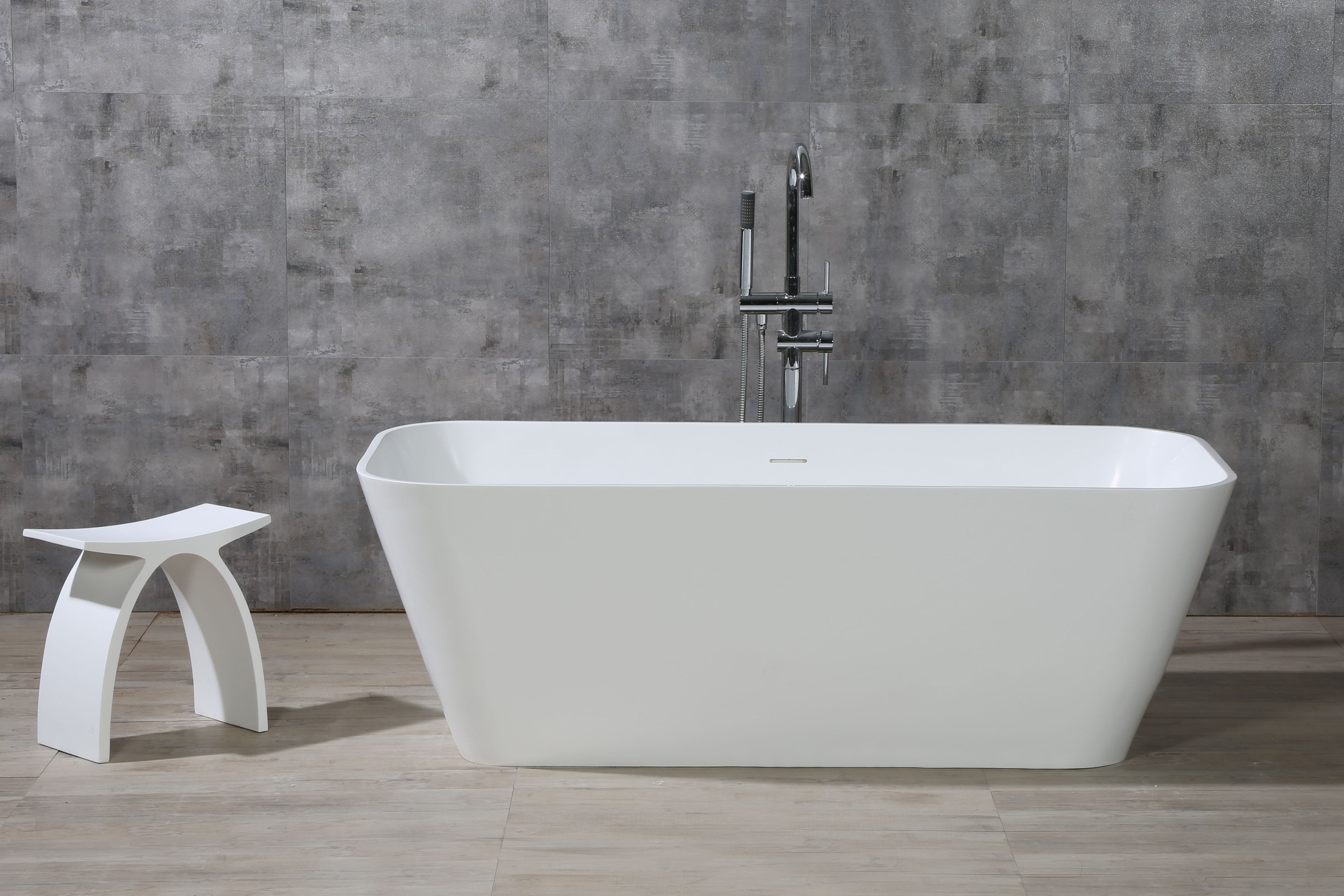 67 Inch White Rectangular Solid Surface Smooth Resin Soaking Bathtub ALFI Brand (AB9952)