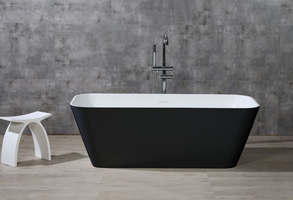 67 Inch Black & White Matte Rectangular Solid Surface Resin Soaking Bathtub ALFI Brand (AB9952BM)