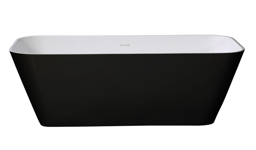 67 Inch Black & White Matte Rectangular Solid Surface Resin Soaking Bathtub ALFI Brand (AB9952BM)