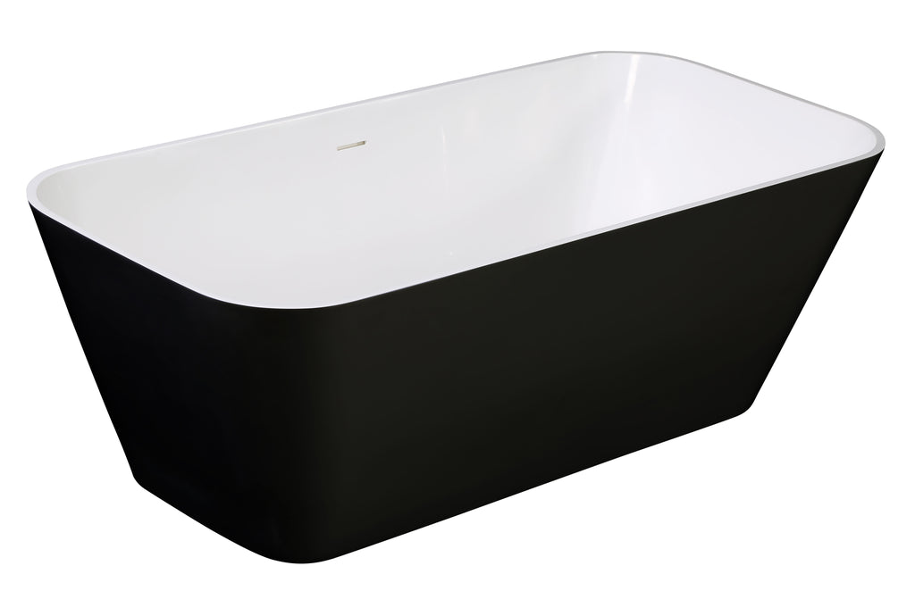 67 Inch Black & White Matte Rectangular Solid Surface Resin Soaking Bathtub ALFI Brand (AB9952BM)