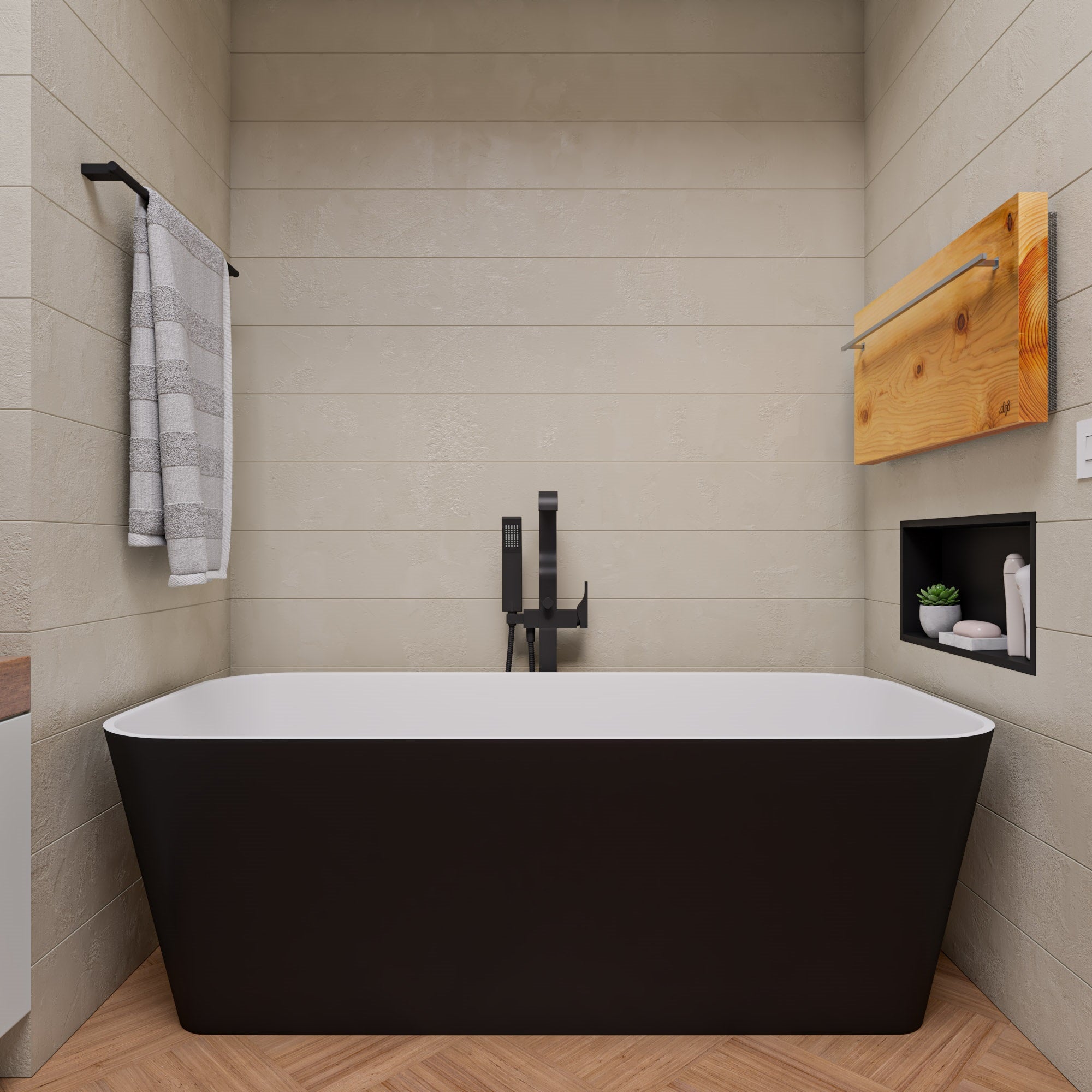 67 Inch Black & White Matte Rectangular Solid Surface Resin Soaking Bathtub ALFI Brand (AB9952BM)