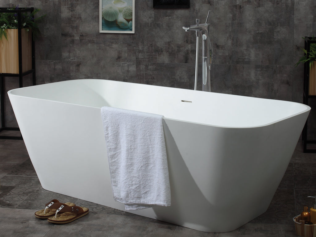 67 Inch White Rectangular Solid Surface Smooth Resin Soaking Bathtub ALFI Brand (AB9952)