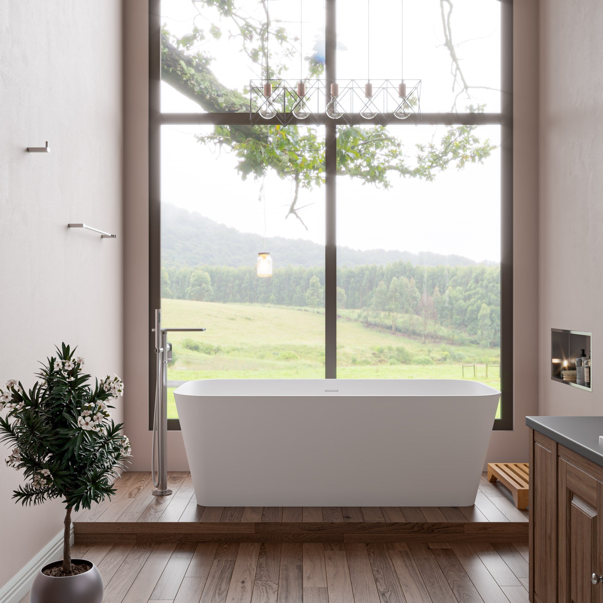 67 Inch White Rectangular Solid Surface Smooth Resin Soaking Bathtub ALFI Brand (AB9952)