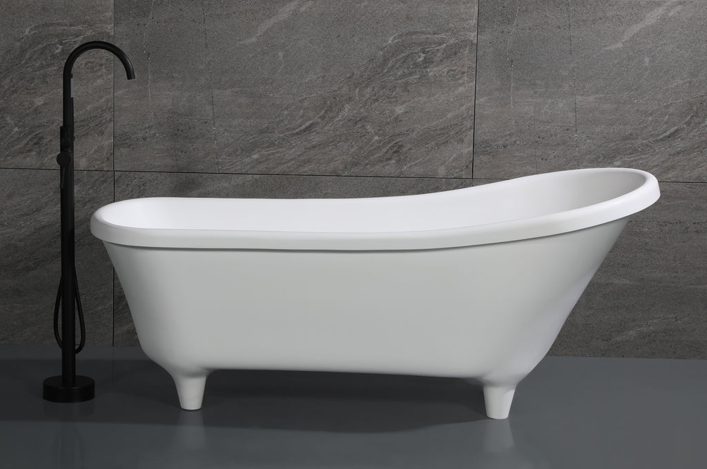 67 Inch White Matte Clawfoot Solid Surface Resin Bathtub ALFI Brand (AB9960)