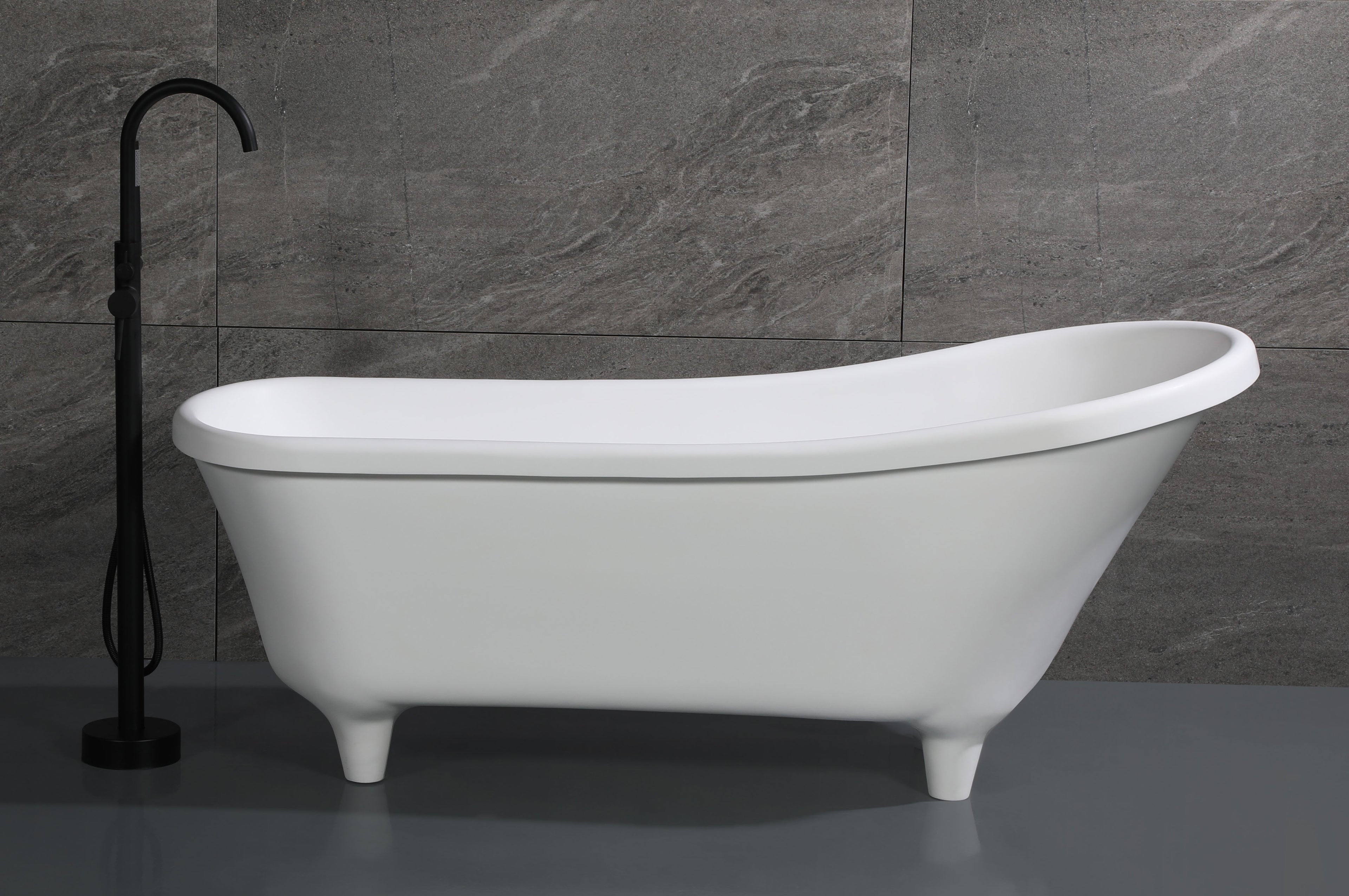 67 Inch White Matte Clawfoot Solid Surface Resin Bathtub ALFI Brand (AB9960)