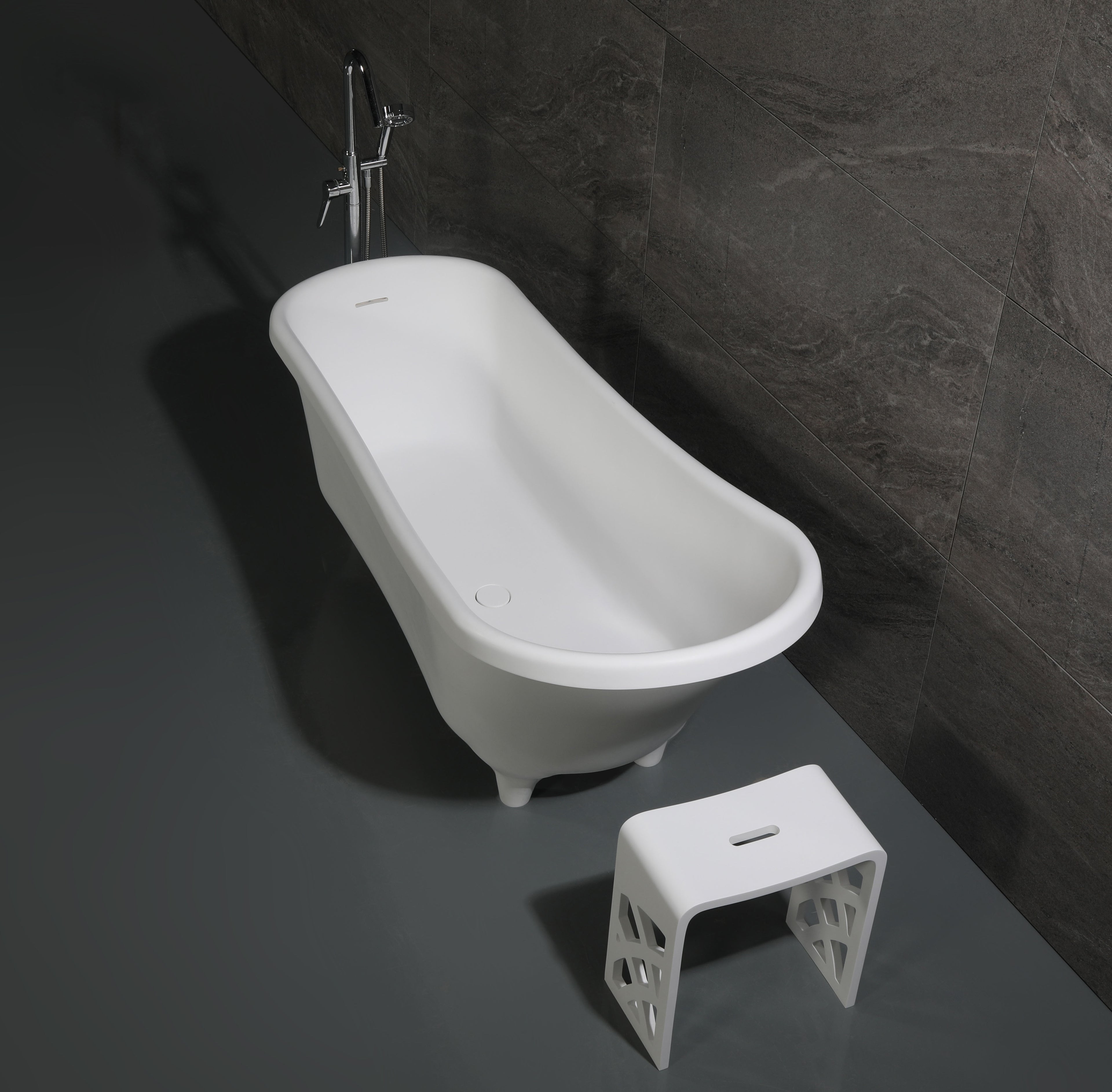 67 Inch White Matte Clawfoot Solid Surface Resin Bathtub ALFI Brand (AB9960)