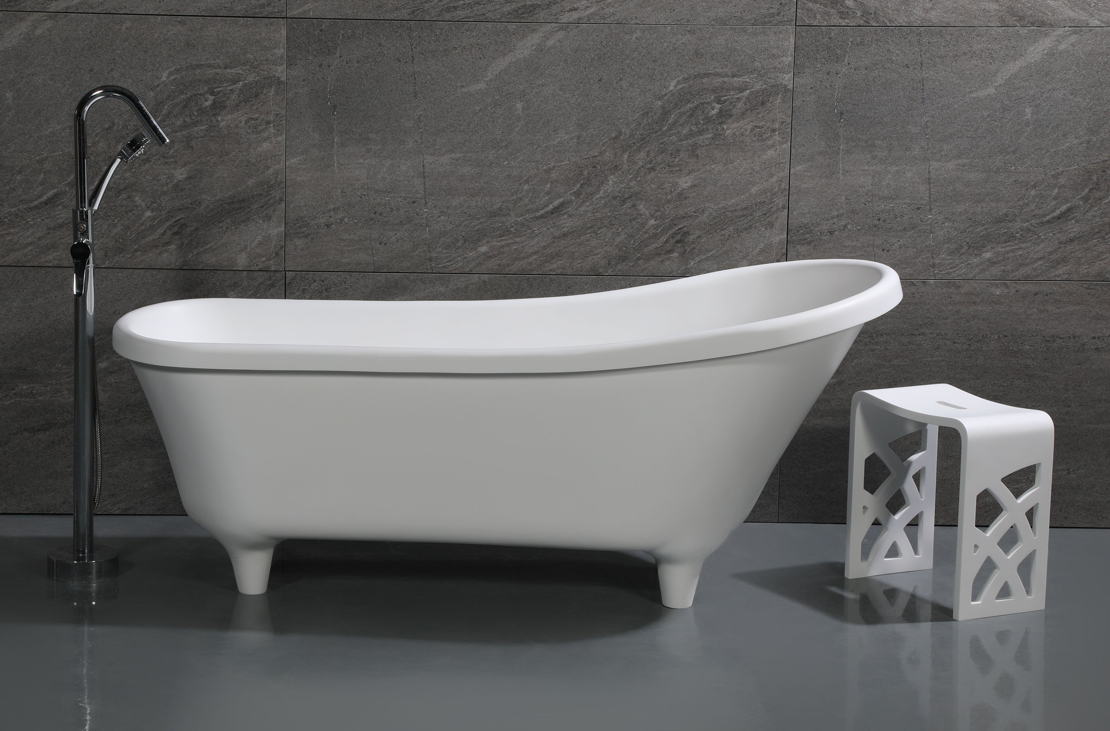67 Inch White Matte Clawfoot Solid Surface Resin Bathtub ALFI Brand (AB9960)