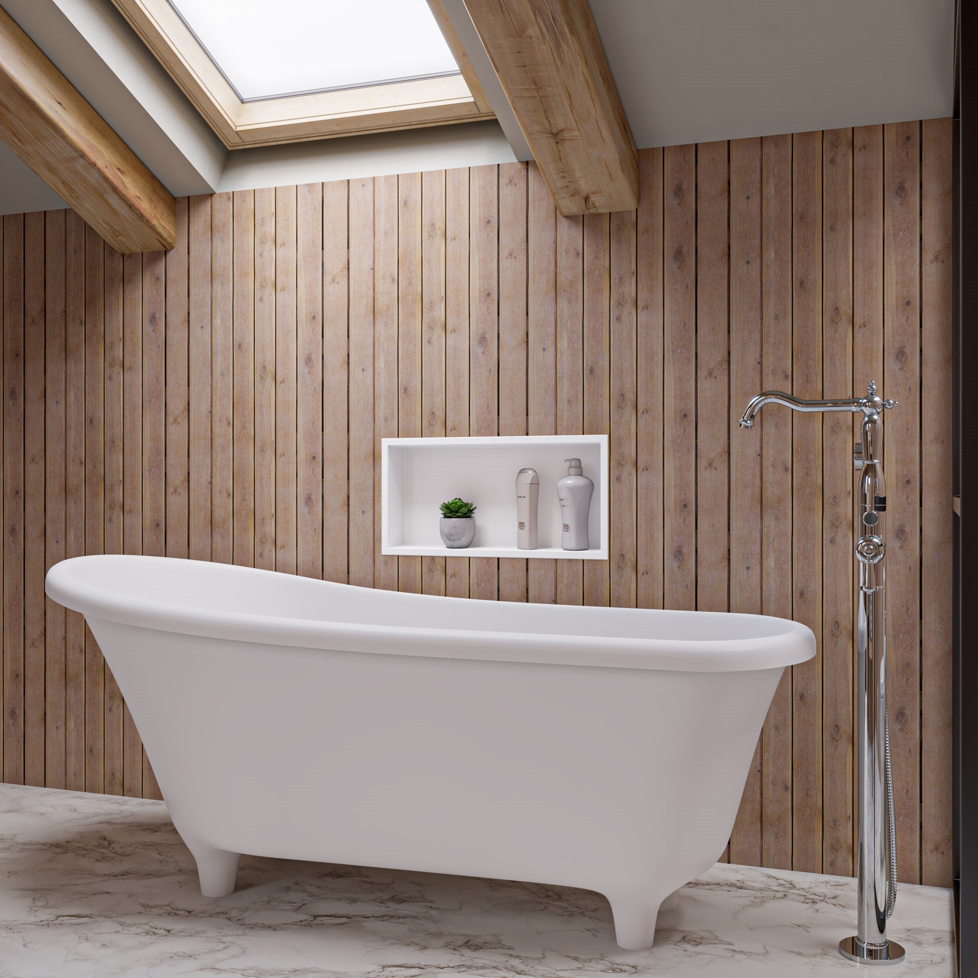 67 Inch White Matte Clawfoot Solid Surface Resin Bathtub ALFI Brand (AB9960)