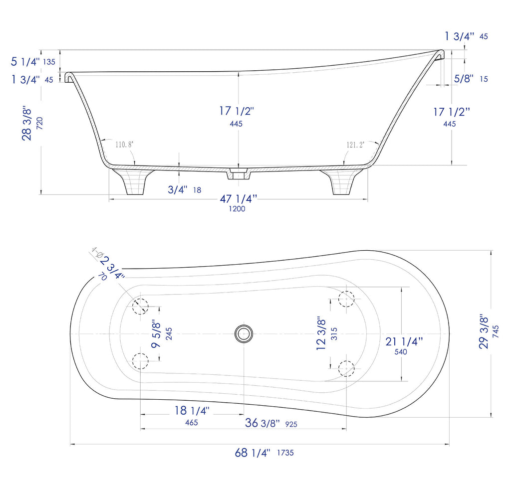 67 Inch White Matte Clawfoot Solid Surface Resin Bathtub ALFI Brand (AB9960)