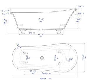 67 Inch White Matte Clawfoot Solid Surface Resin Bathtub ALFI Brand (AB9960)