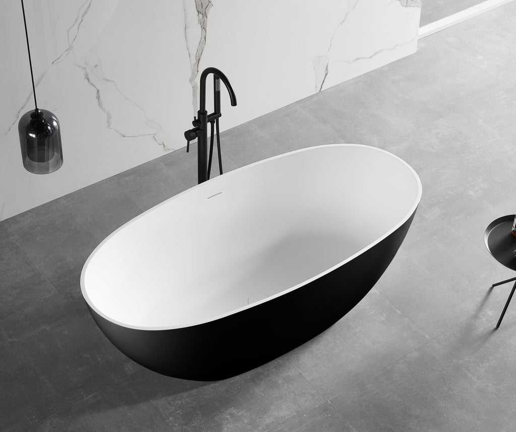 59 Inch Black & White Matte Oval Solid Surface Resin Soaking Bathtub ALFI Brand (AB9975BM)