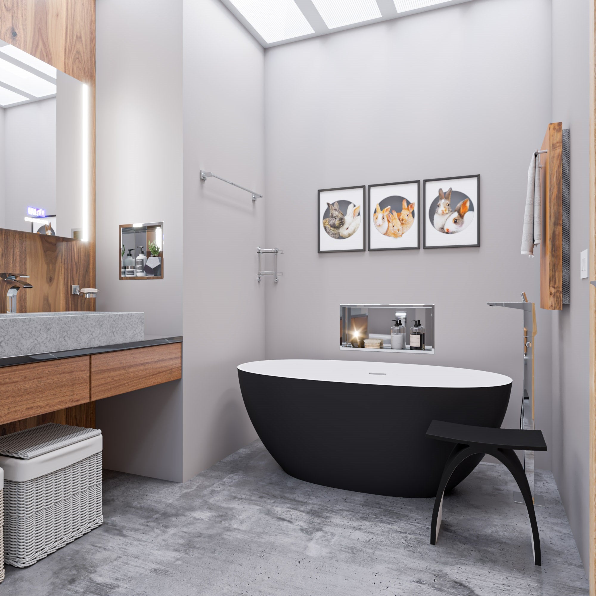 59 Inch Black & White Matte Oval Solid Surface Resin Soaking Bathtub ALFI Brand (AB9975BM)