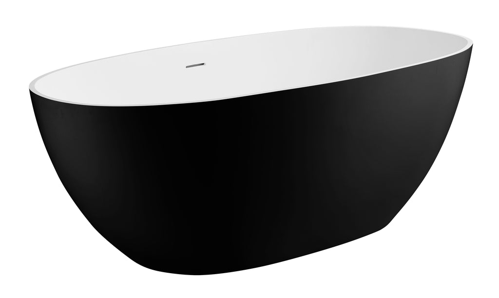59 Inch Black & White Matte Oval Solid Surface Resin Soaking Bathtub ALFI Brand (AB9975BM)