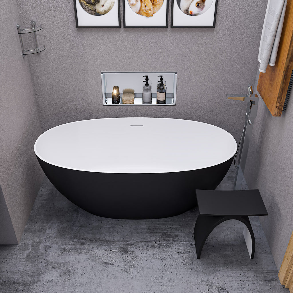 59 Inch Black & White Matte Oval Solid Surface Resin Soaking Bathtub ALFI Brand (AB9975BM)
