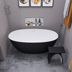 59 Inch Black & White Matte Oval Solid Surface Resin Soaking Bathtub ALFI Brand (AB9975BM)