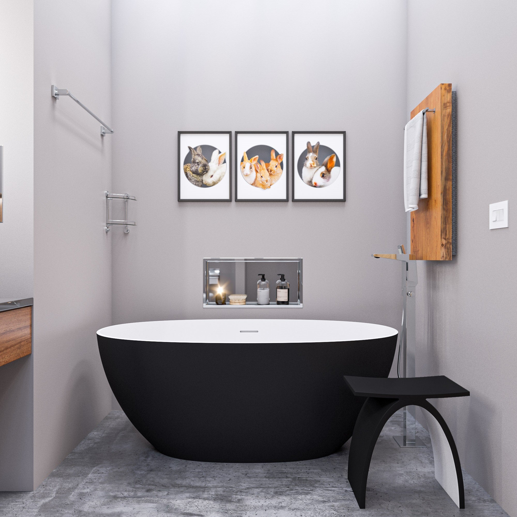 59 Inch Black & White Matte Oval Solid Surface Resin Soaking Bathtub ALFI Brand (AB9975BM)