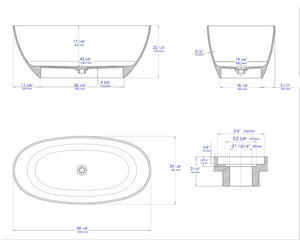 59 Inch Black & White Matte Oval Solid Surface Resin Soaking Bathtub ALFI Brand (AB9975BM)