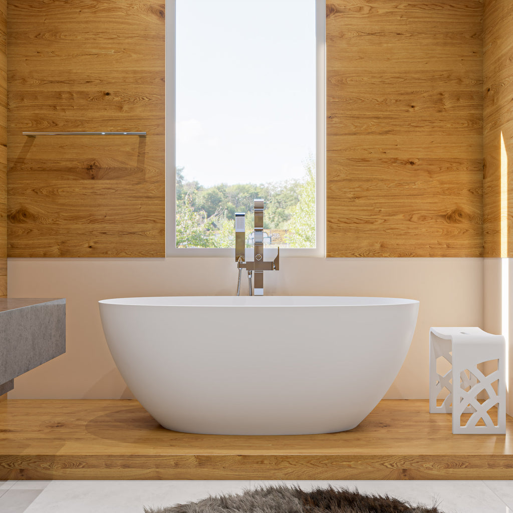 59 Inch White Oval Solid Surface Resin Soaking Bathtub ALFI Brand (AB9975)