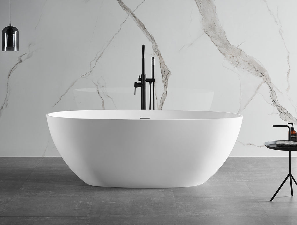 59 Inch White Oval Solid Surface Resin Soaking Bathtub ALFI Brand (AB9975)