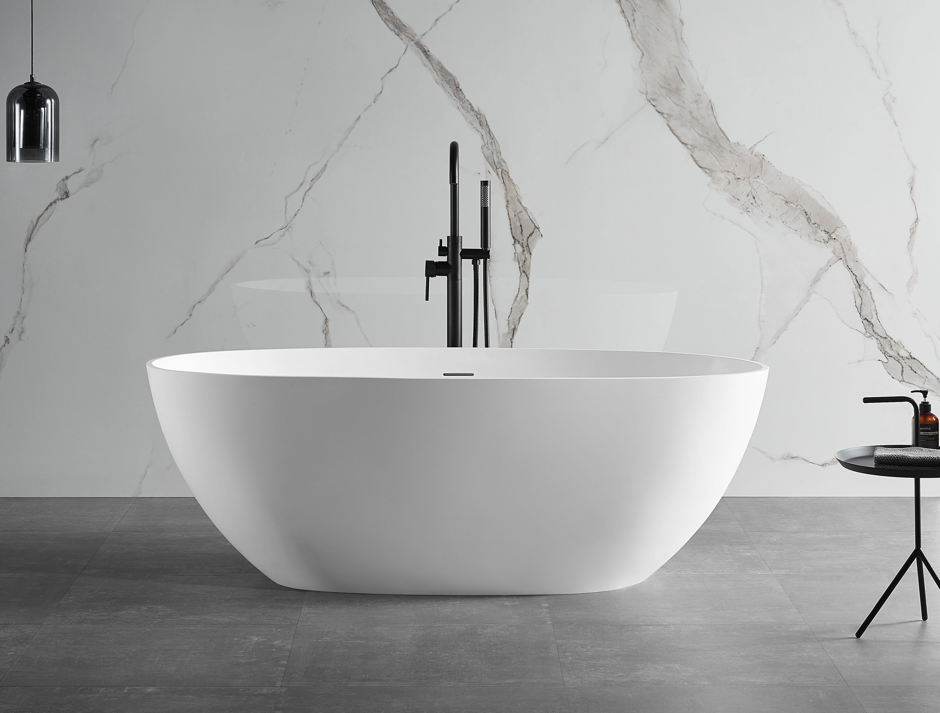 59 Inch White Oval Solid Surface Resin Soaking Bathtub ALFI Brand (AB9975)
