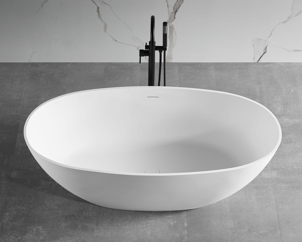 59 Inch White Oval Solid Surface Resin Soaking Bathtub ALFI Brand (AB9975)