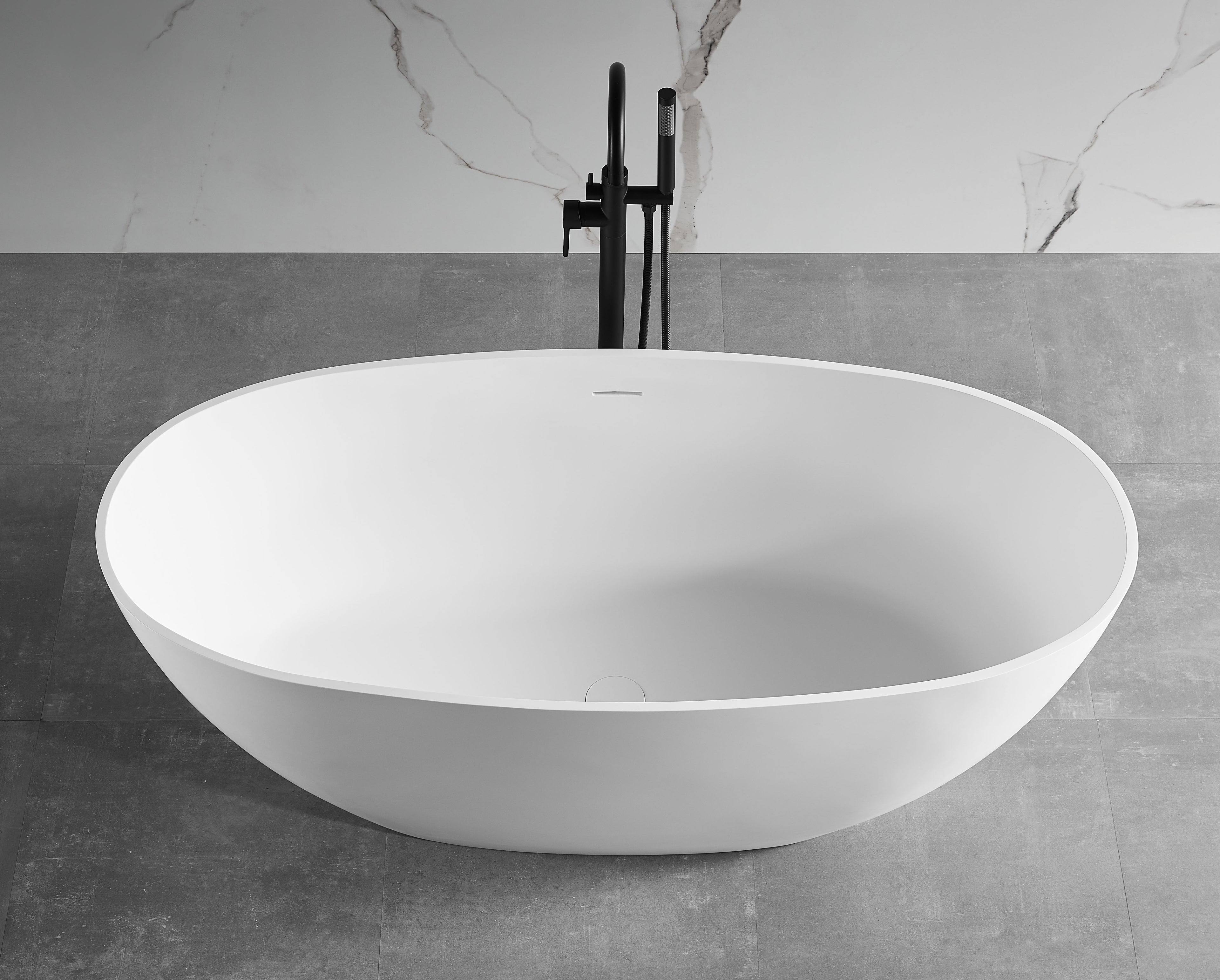 59 Inch White Oval Solid Surface Resin Soaking Bathtub ALFI Brand (AB9975)
