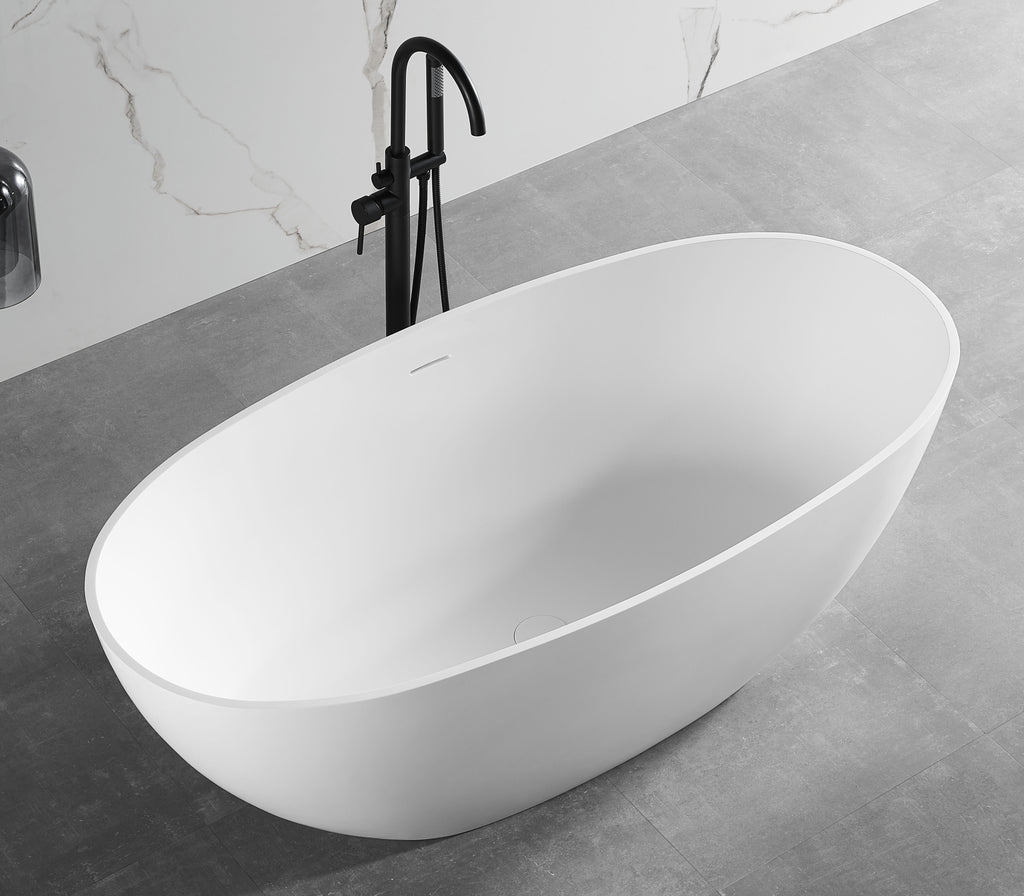 59 Inch White Oval Solid Surface Resin Soaking Bathtub ALFI Brand (AB9975)