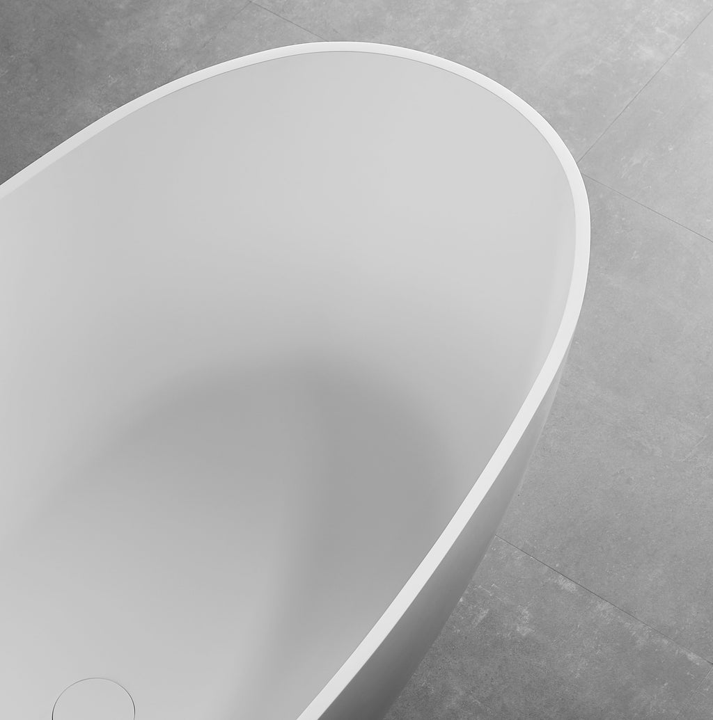 59 Inch White Oval Solid Surface Resin Soaking Bathtub ALFI Brand (AB9975)