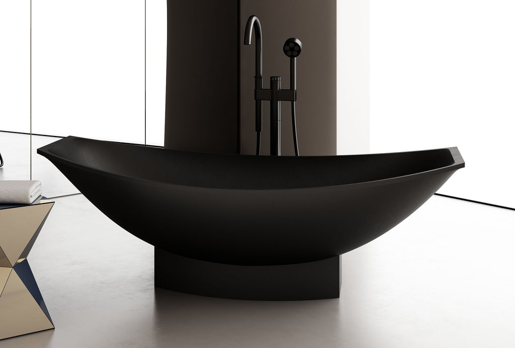 Black Matte 71 Inch Solid Surface Resin Free Standing Hammock Style Bathtub ALFI Brand (AB9991BM)