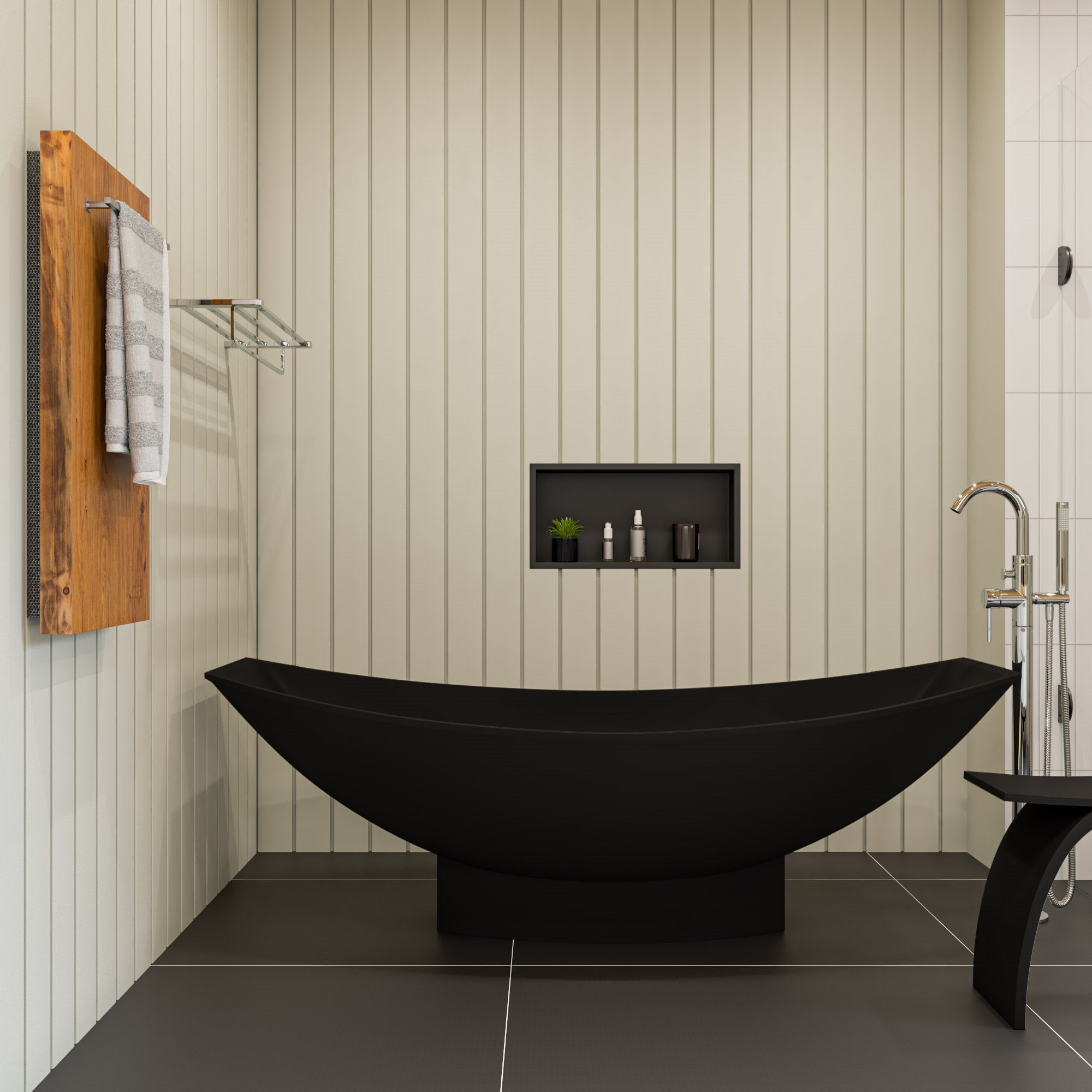 Black Matte 71 Inch Solid Surface Resin Free Standing Hammock Style Bathtub ALFI Brand (AB9991BM)