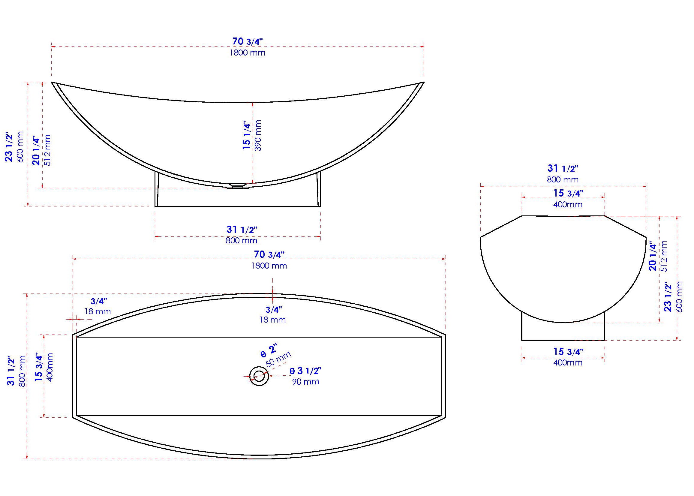 Black Matte 71 Inch Solid Surface Resin Free Standing Hammock Style Bathtub ALFI Brand (AB9991BM)