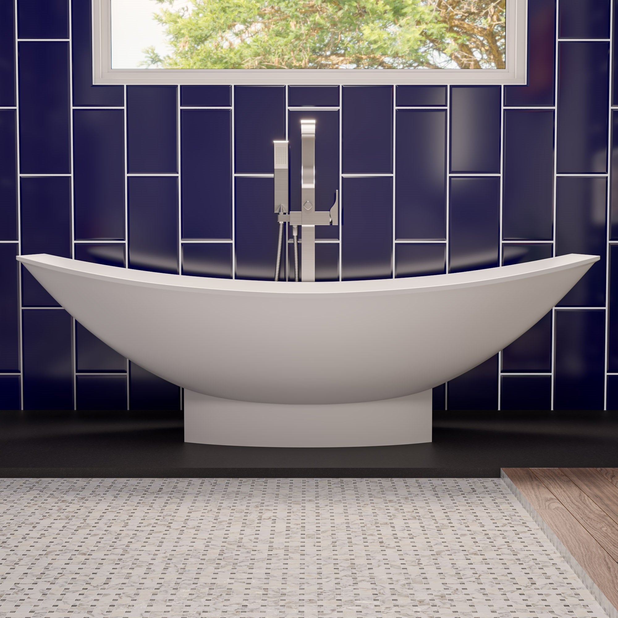 White Matte 71 Inch Solid Surface Resin Free Standing Hammock Style Bathtub ALFI Brand (AB9991)