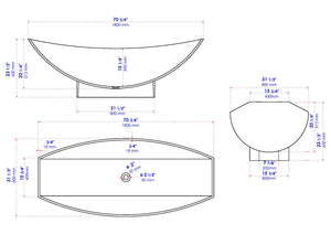 White Matte 71 Inch Solid Surface Resin Free Standing Hammock Style Bathtub ALFI Brand (AB9991)