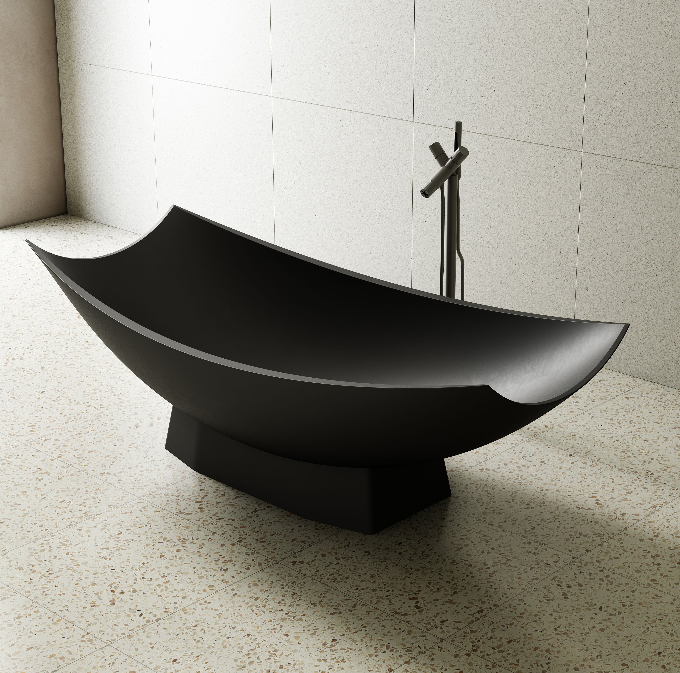 Black Matte 71 Inch Solid Surface Resin Free Standing Hammock Style Bathtub ALFI Brand (AB9992BM)