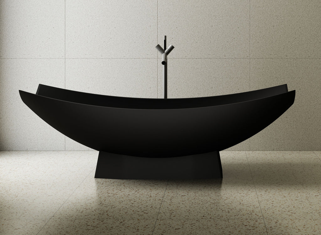 Black Matte 71 Inch Solid Surface Resin Free Standing Hammock Style Bathtub ALFI Brand (AB9992BM)