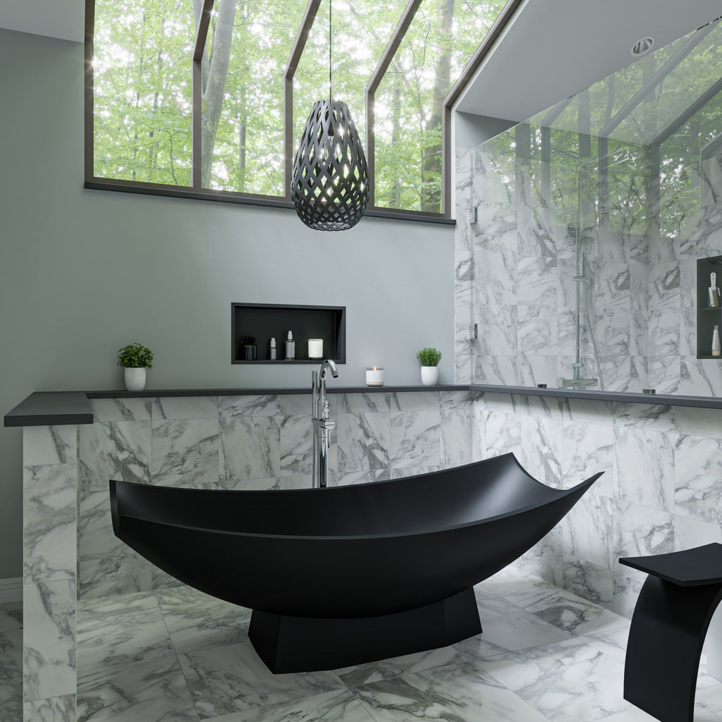 Black Matte 71 Inch Solid Surface Resin Free Standing Hammock Style Bathtub ALFI Brand (AB9992BM)