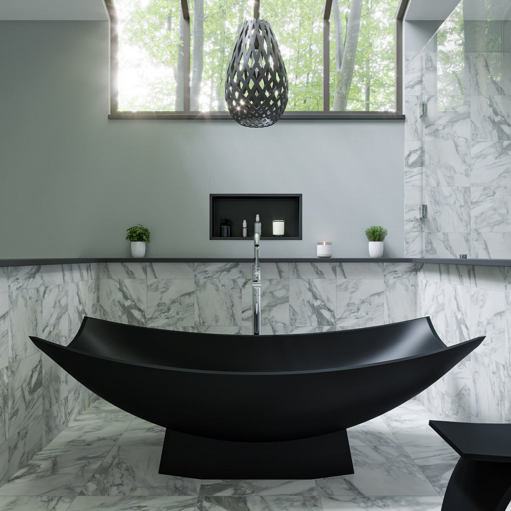 Black Matte 71 Inch Solid Surface Resin Free Standing Hammock Style Bathtub ALFI Brand (AB9992BM)