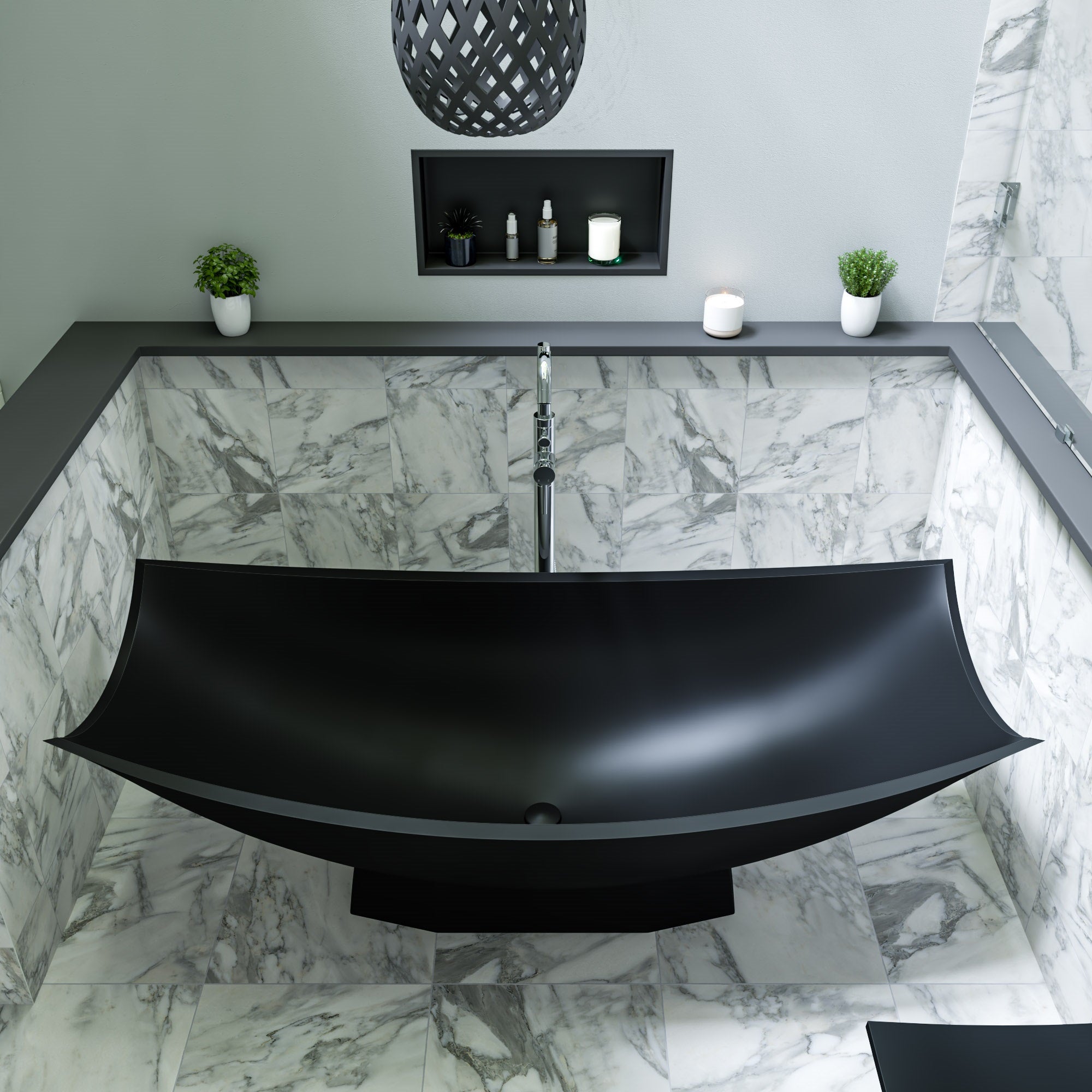 Black Matte 71 Inch Solid Surface Resin Free Standing Hammock Style Bathtub ALFI Brand (AB9992BM)