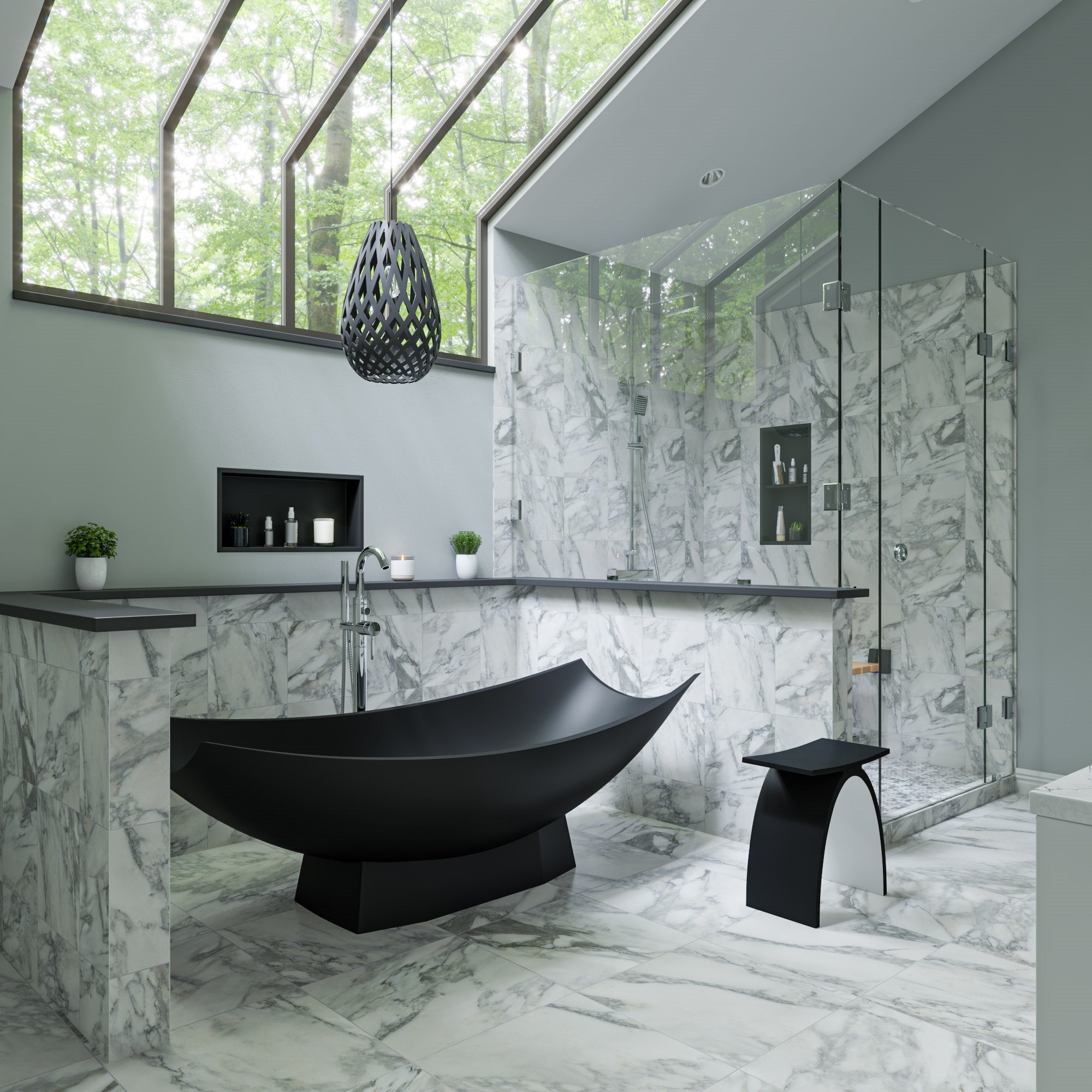 Black Matte 71 Inch Solid Surface Resin Free Standing Hammock Style Bathtub ALFI Brand (AB9992BM)