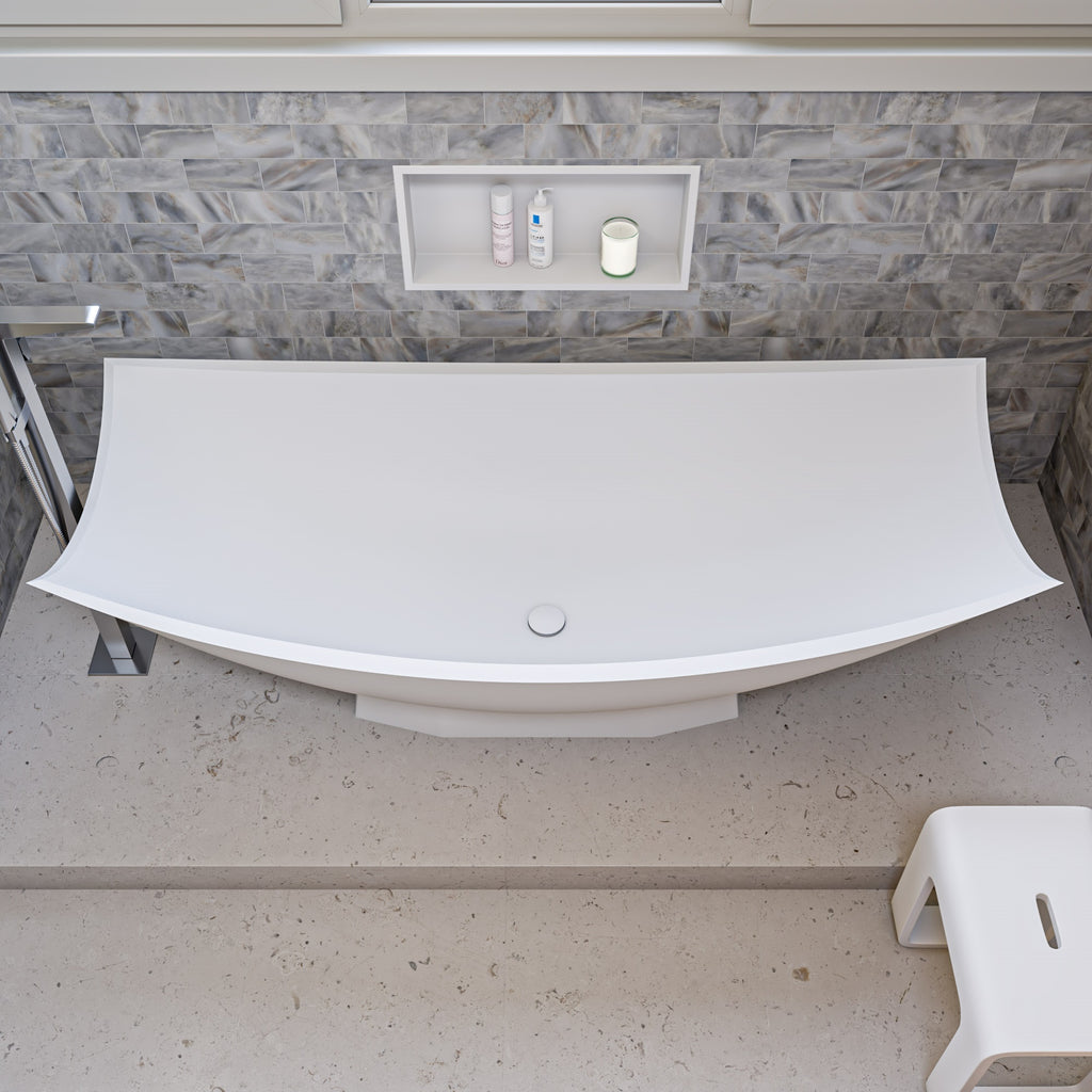White Matte 71 Inch Solid Surface Resin Free Standing Hammock Style Bathtub ALFI Brand (AB9992)