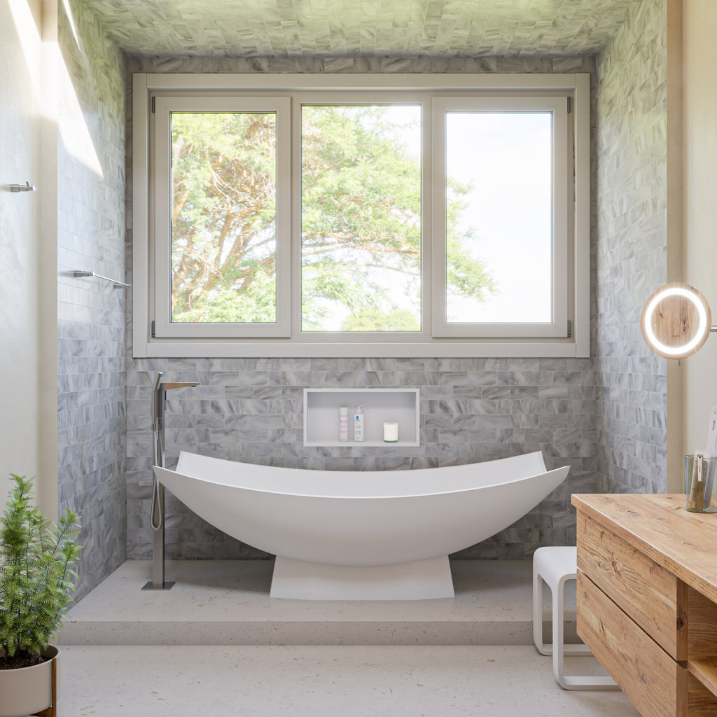 White Matte 71 Inch Solid Surface Resin Free Standing Hammock Style Bathtub ALFI Brand (AB9992)