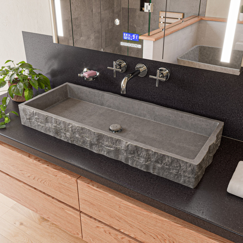 39 Inch Solid Concrete Gray Matte Trough Sink for the Bathroom ALFI Brand (ABCO39TR)