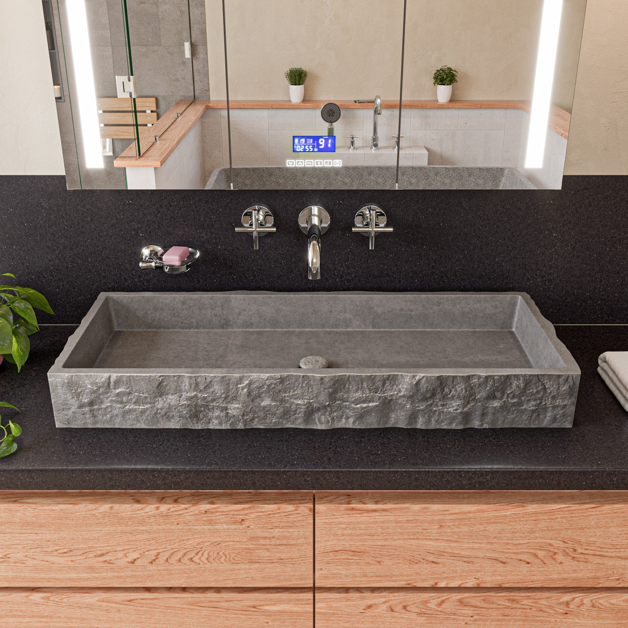 39 Inch Solid Concrete Gray Matte Trough Sink for the Bathroom ALFI Brand (ABCO39TR)