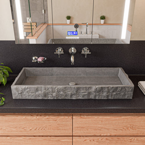 39 Inch Solid Concrete Gray Matte Trough Sink for the Bathroom ALFI Brand (ABCO39TR)