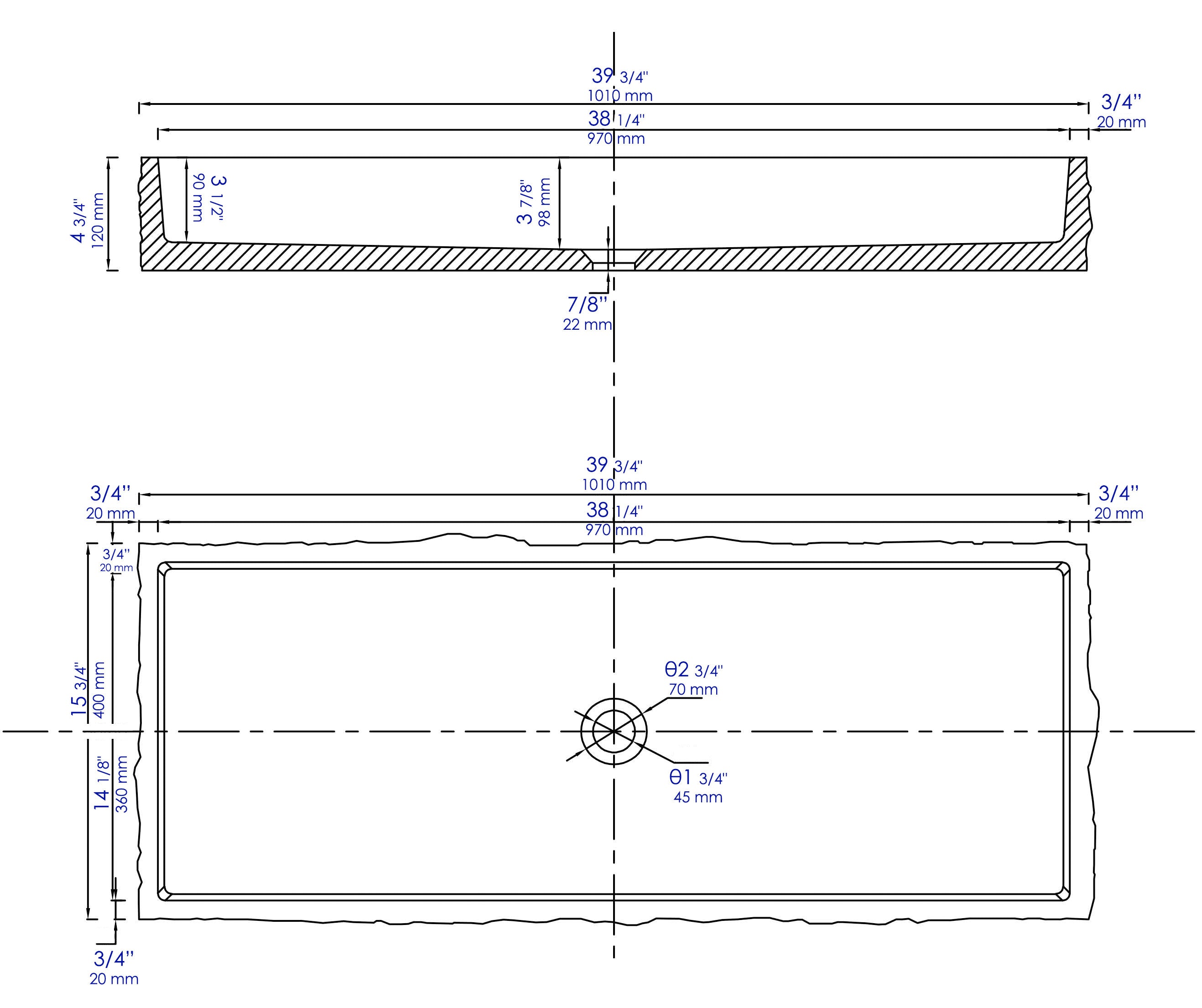 39 Inch Solid Concrete Gray Matte Trough Sink for the Bathroom ALFI Brand (ABCO39TR)