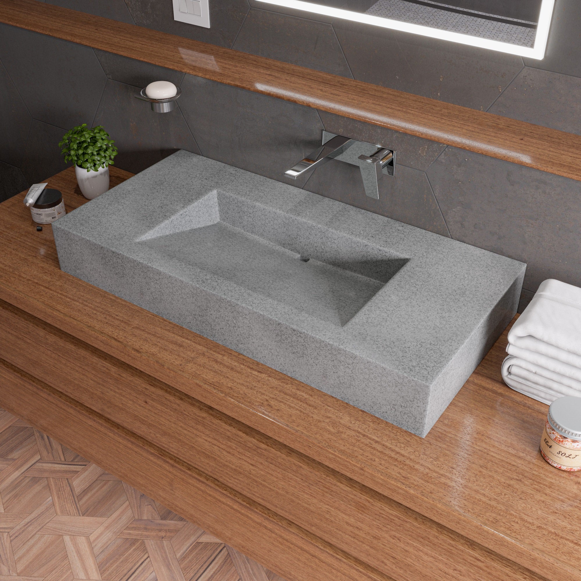 40 Inch Solid Concrete Rectangular Countertop Sink ALFI Brand (ABCO40R)